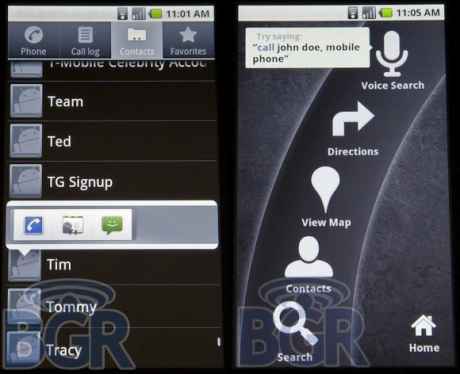 Google Android 2.0 screenshots Contacts and Car Home